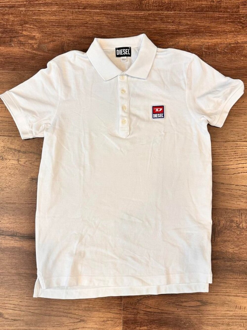 Vintage Diesel White Polo Shirt with Plastic Logo Patch Authentic Sz S